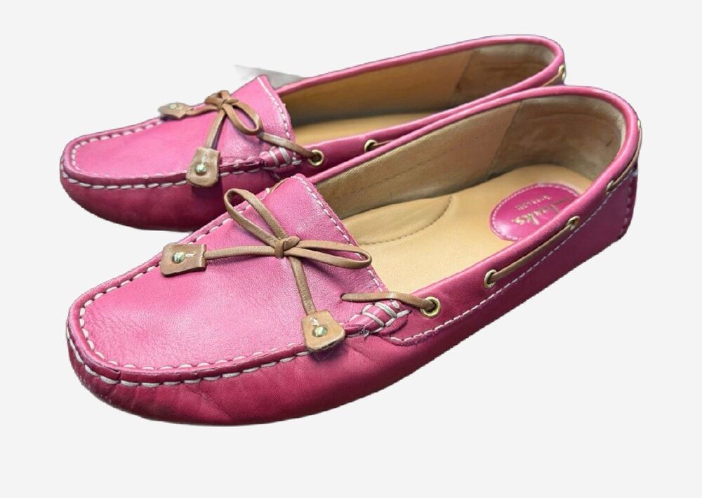 Clark’s Fuscia Pink Leather Moccasins Women’s Size 7 Dunbar Racer Driving Moccas